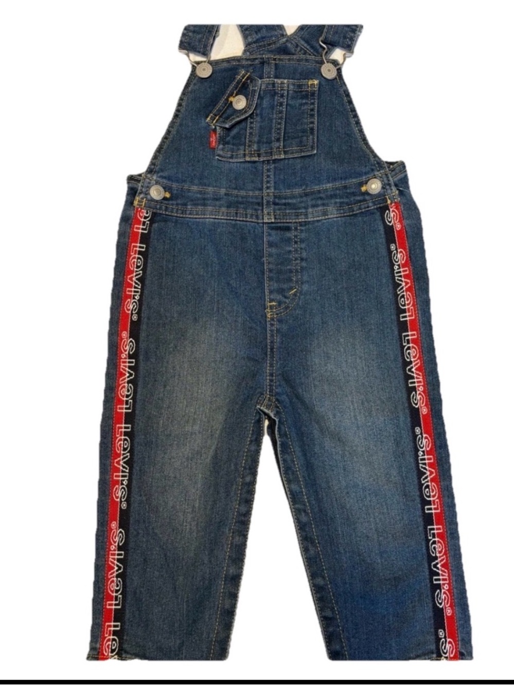 Levi's Bib Pocket Blue Denim Jeans Overalls Red White & Blue Stripes 24 Mo NWT